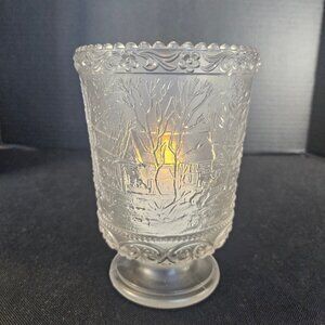 Fenton Art Glass Frosted Satin 6" Vase/Candle Holder Courier And Ives Homestead